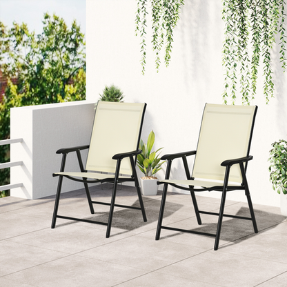 Chic Beige Foldable Metal Garden Chairs - Set of 2 for Ultimate Comfort