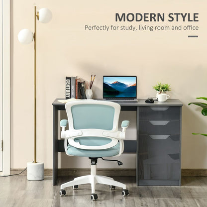 Grey Computer Desk with Drawers, Stylish Workstation for Home or Office Use