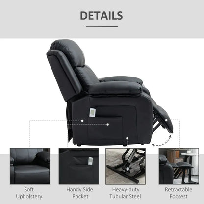 Black Electric Power Lift Recliner Chair with Massage Vibration and Side Pocket for Comfort