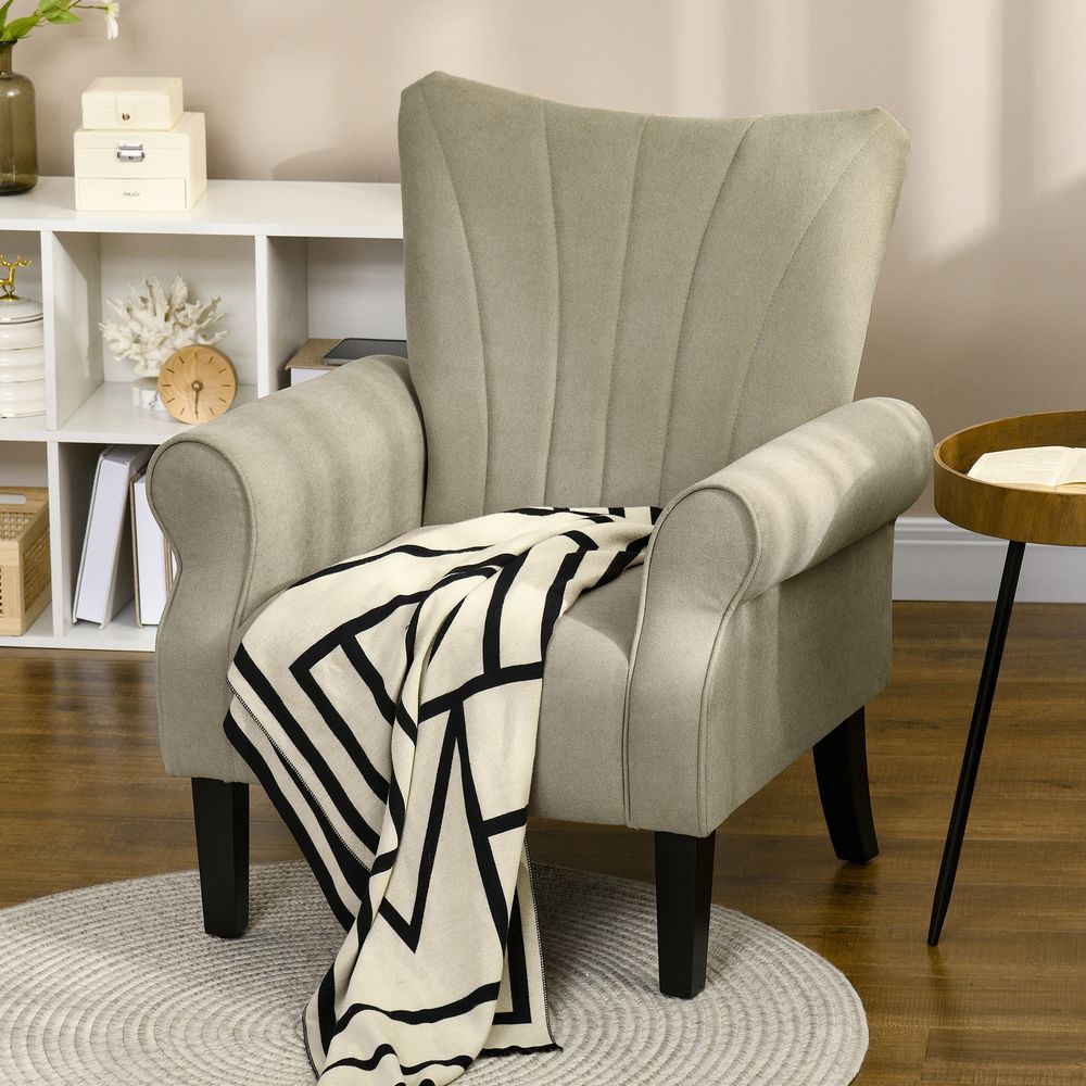 Upholstered Modern Accent Armchair with Wood Legs in Beige for Stylish Living Spaces