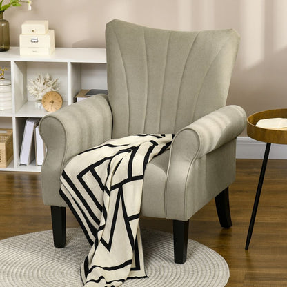 Upholstered Modern Accent Armchair with Wood Legs in Beige for Stylish Living Spaces