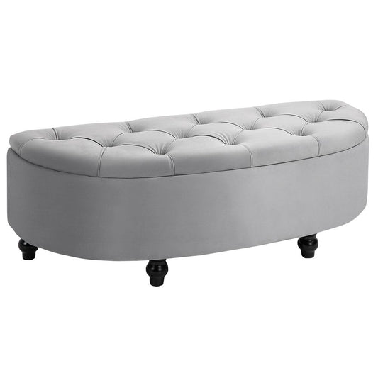 Tufted Semi-Circle Storage Ottoman Bench, Upholstered Accent Footrest for Decor