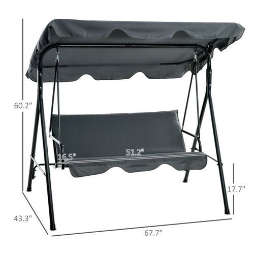 Deluxe 3-Seat Outdoor Patio Swing Chair with Adjustable Canopy