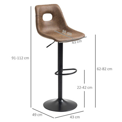 Set of 2 Adjustable Height Brown Retro Bar Stools with Swivel Leather-Like Seats