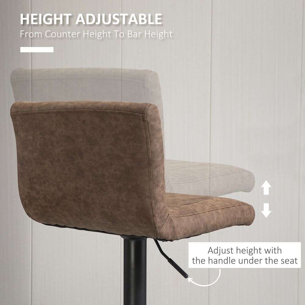 Set of 2 Adjustable Height Barstools with Footrest in Brown for Added Comfort