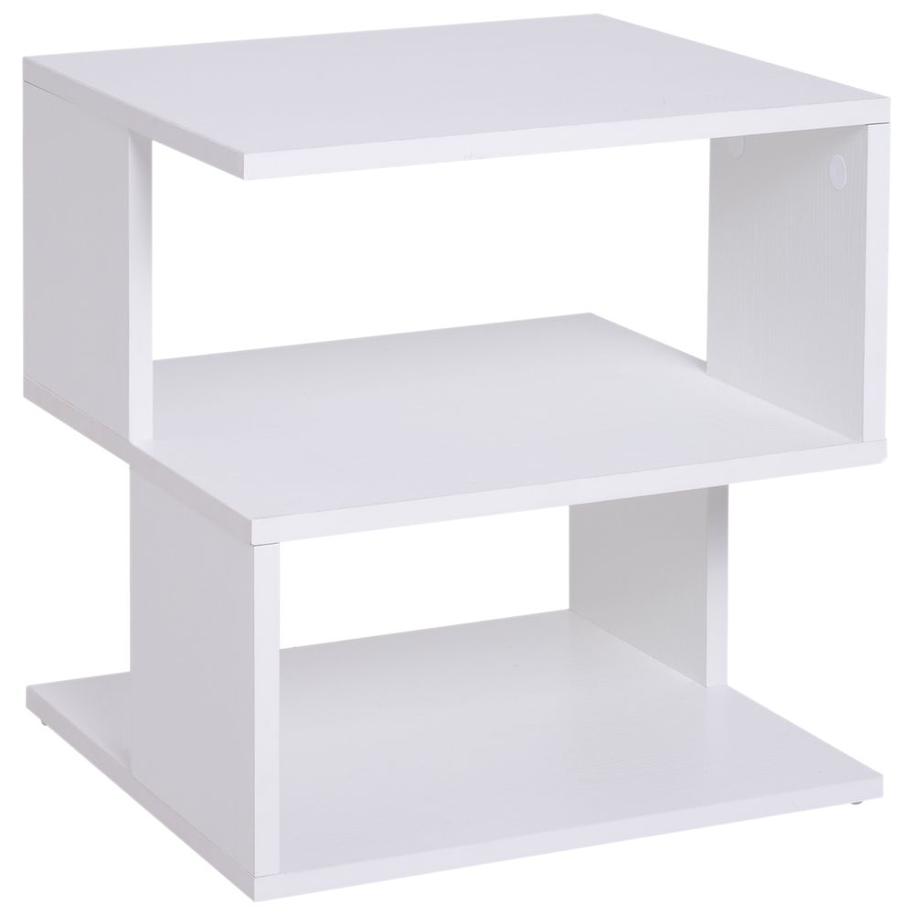 Modern Square Coffee Table with 2-Tier Wood Shelves, White, Storage Rack