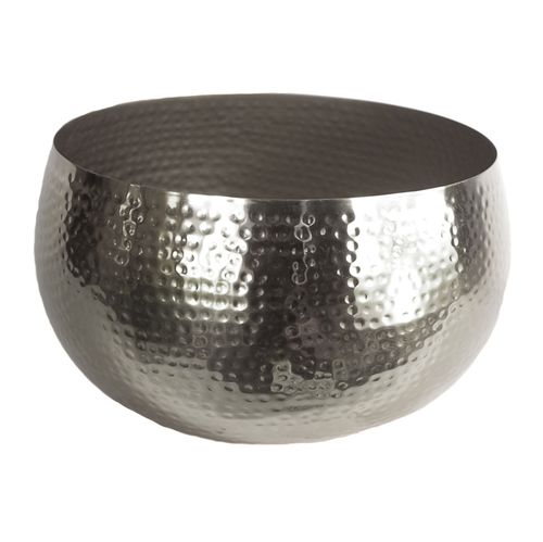 XL Metal Bowl Planter 32 x 20cm Hammered Silver Colour Straight Edge