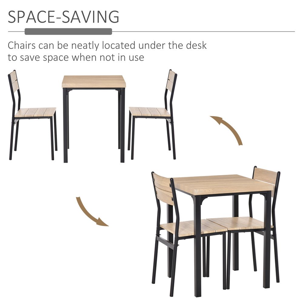 Compact 3-Piece Dining Table Set with 2 Chairs and Wooden Metal Legs