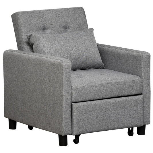 Grey Convertible Single Chair Bed with Tufted Upholstered Fabric for Versatile Use