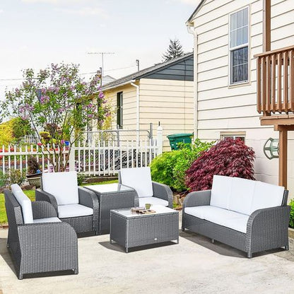 6-Piece Grey Rattan Garden Furniture Set - Stylish & Comfortable!