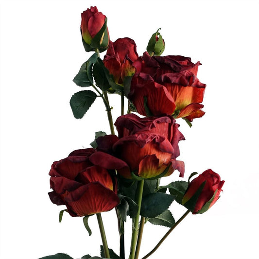60cm Artificial Red Rose Spray with 4 Flowers and 3 Buds