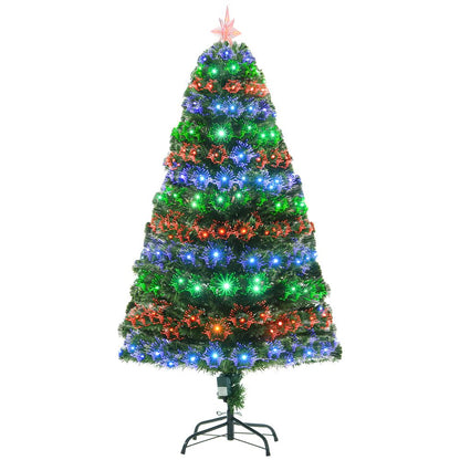 5FT Pre-Lit Artificial Christmas Tree with Multi-Coloured Fibre LED Lights in Green