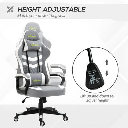 Grey and White Gaming Chair with Lumbar Support and Headrest for Extra Comfort