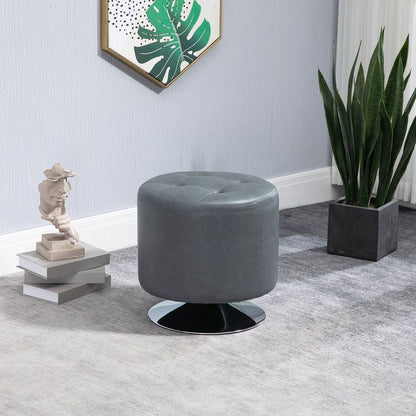 360-Degree Swivel Foot Stool with PU Ottoman, Thick Padding and Steel Base, Grey