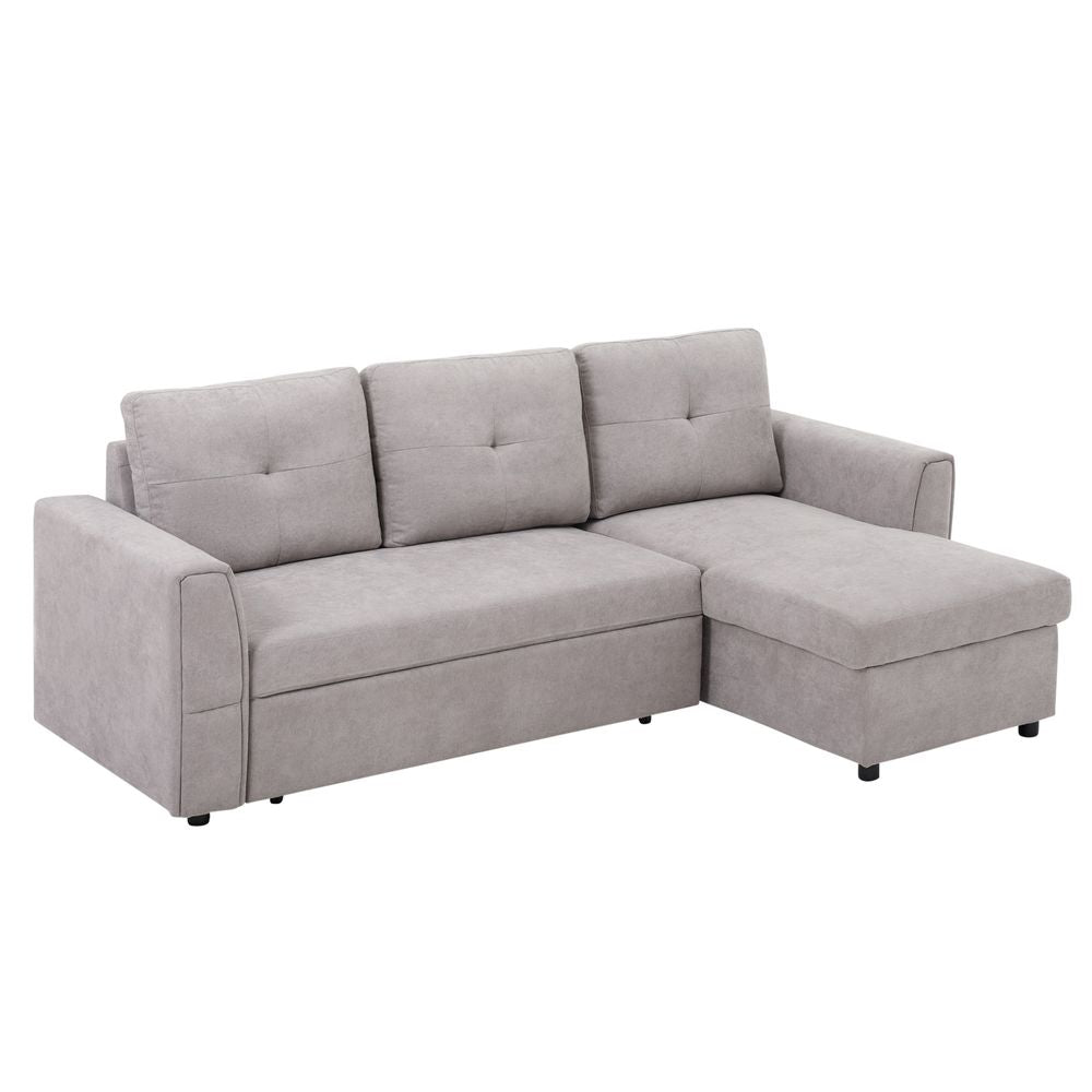 Linen-Look L-Shaped Sofa Bed with Storage and Flat Sleeper, Grey Studio