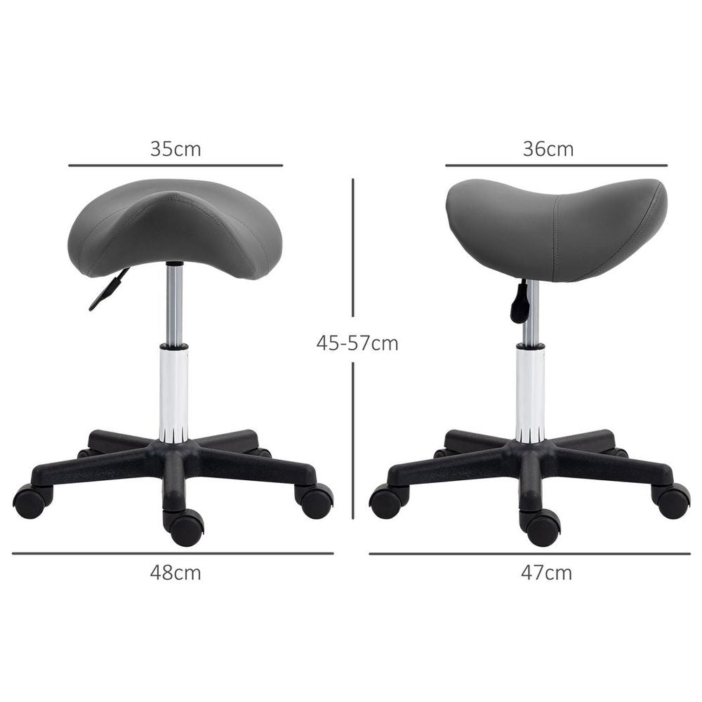 Grey Saddle Stool Adjustable Rolling Salon Chair for Massage and Beauty Treatments
