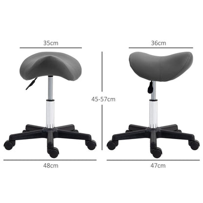 Grey Saddle Stool Adjustable Rolling Salon Chair for Massage and Beauty Treatments