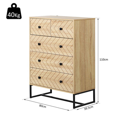 5-Drawer Storage Chest with Zig-Zag Design and Black Metal Handles for Stylish Organisation