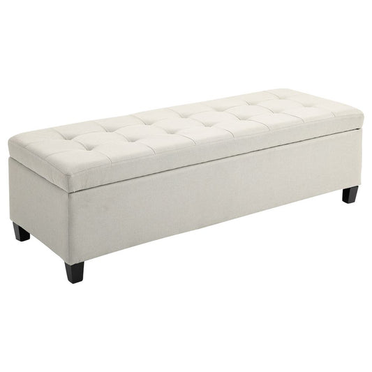 Padded Linen Storage Ottoman Bench with Tufted Hinged Lid and Wooden Frame