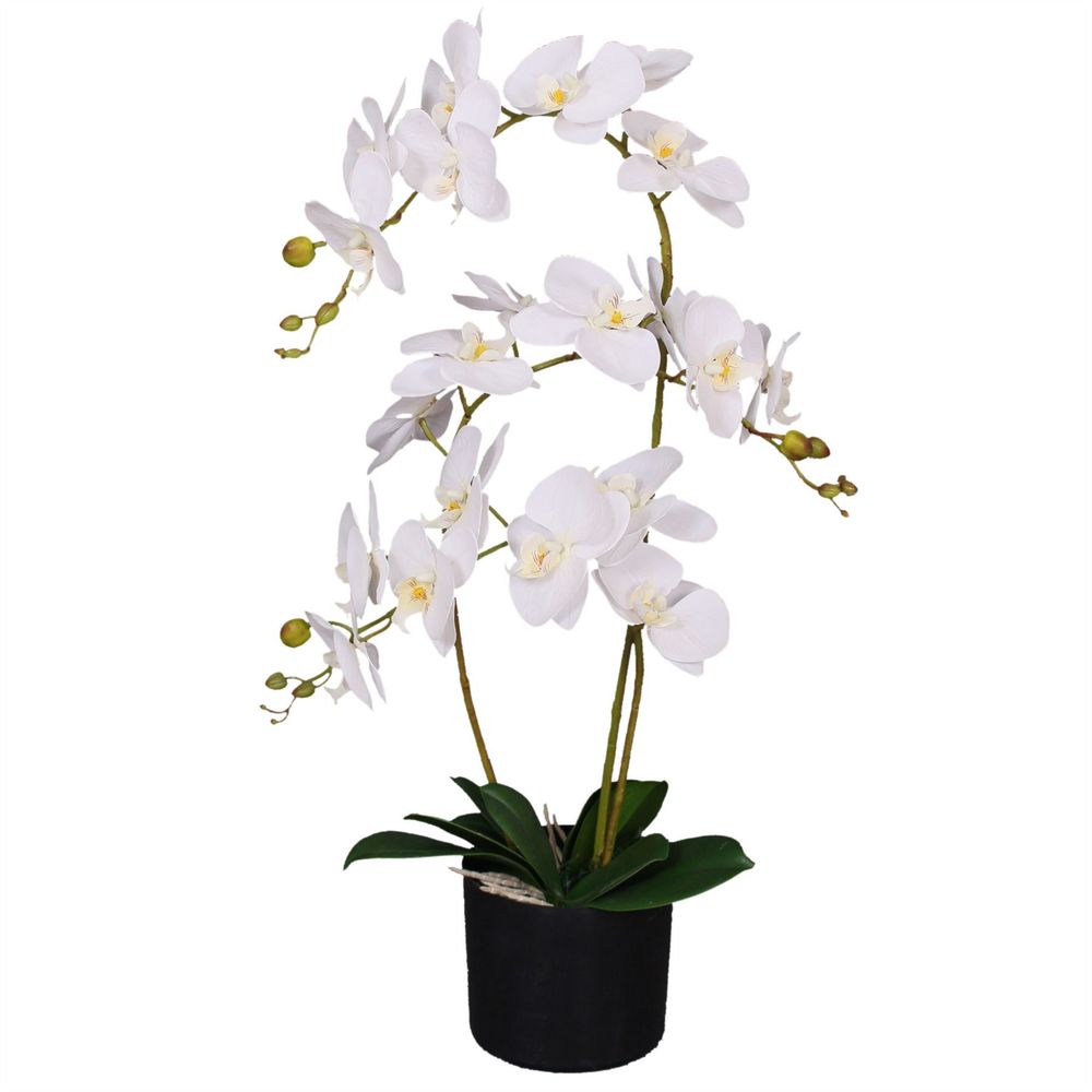 65cm Luxury Artificial Orchid with Three Stems in Soft White for Elegant Decor