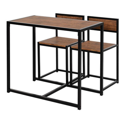 Steel Frame MDF Bar Stool and Table Set for 2-Seaters, Wood Tone