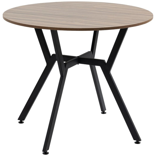 Industrial Dining Table - Round Top with Steel Legs, Brown, for Kitchen & Dining Room