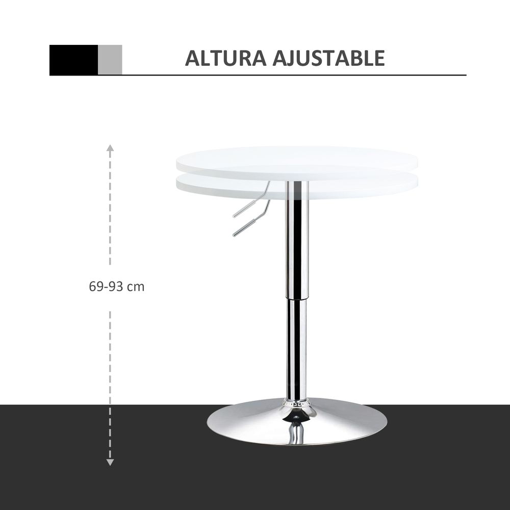60cm Adjustable Round Bar Table with Swivel Top and Metal Frame, White