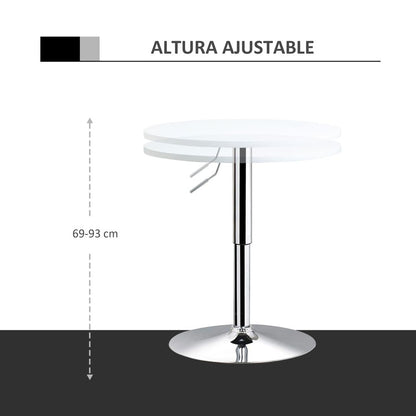 60cm Adjustable Round Bar Table with Swivel Top and Metal Frame, White