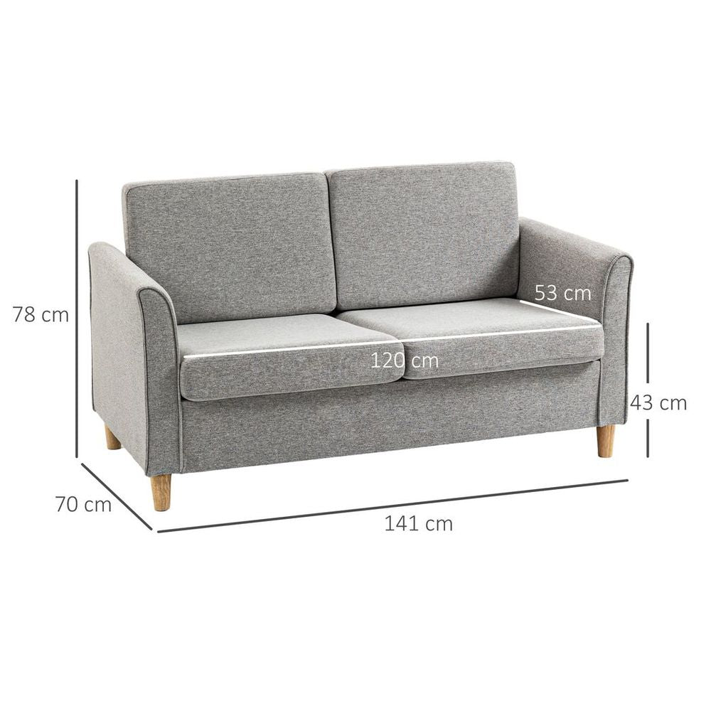 Light Grey Linen Upholstered Loveseat Couch with Armrests, Perfect for Cozy Living Room Seating