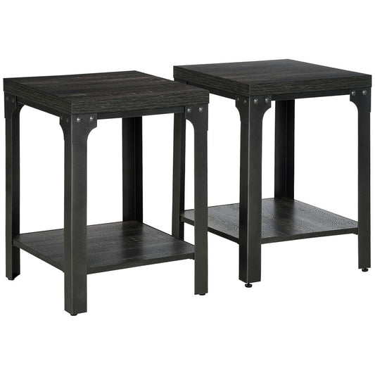 Industrial 2-Piece Side Tables with Storage, 2-Tier Design for Living Room