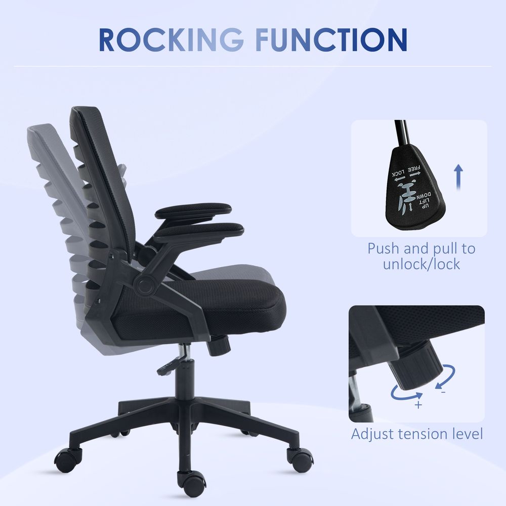 Black Mesh Task Chair for Home Office with Lumbar Support and Armrests for Comfort