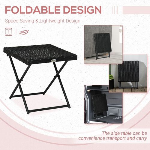 Folding Square Rattan Coffee Table for Bistro Balcony Garden Outdoor Black