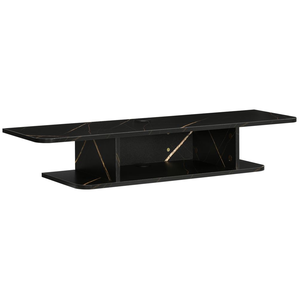 Floating TV Unit Stand – Wall-Mounted Media Console with Storage Shelf – Black