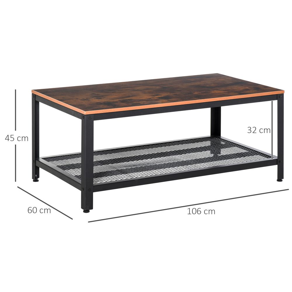 2-Tier Coffee Table: 106x60x45 cm with Wood Grain & Black Frame