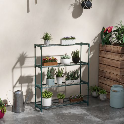 4-Tier Dark Green Steel Plant Stand - Showcase Your Greenery!