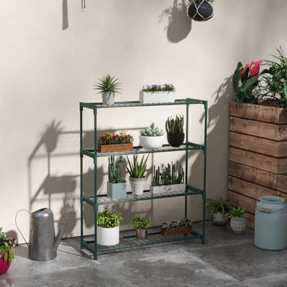 4-Tier Dark Green Steel Plant Stand - Showcase Your Greenery!