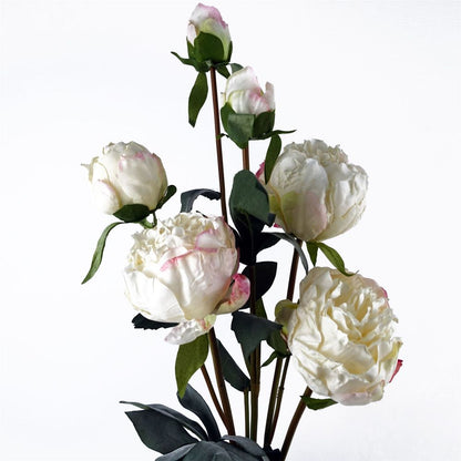 Pack of 6 x 55cm Cream Artificial Peony Stems - 24 Flowers, 18 Buds