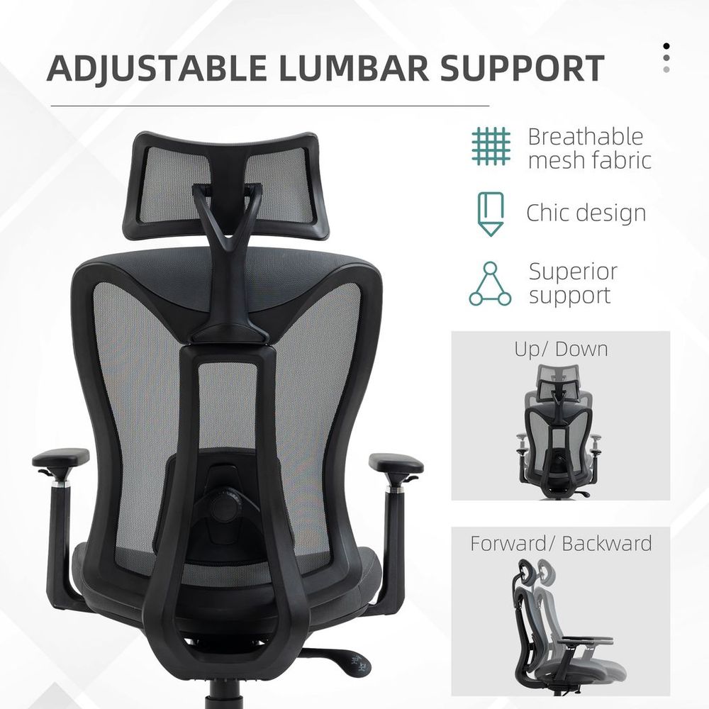 Mesh Office Chair with Lumbar Support, Sliding Seat and 3D Arms for Comfort