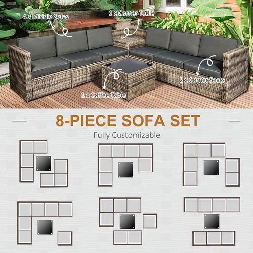 8-Piece Outdoor Rattan Sofa Set with Hidden Storage & Cushions