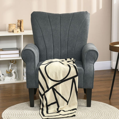 Upholstered Modern Accent Armchair with Wood Legs in Grey for Contemporary Interiors