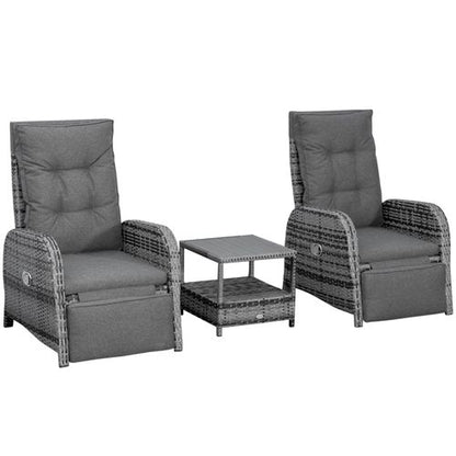 Ultimate 3-Piece Rattan Chaise Lounge Set with Cushions - Mixed Grey