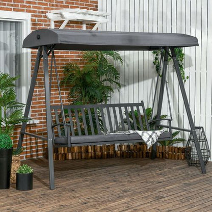 3-Seat Garden Swing Chair with Adjustable Canopy & Removable Cushion