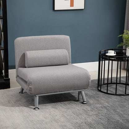 Grey Linen Upholstered Elevated Single Sofa Bed, Stylish Comfort