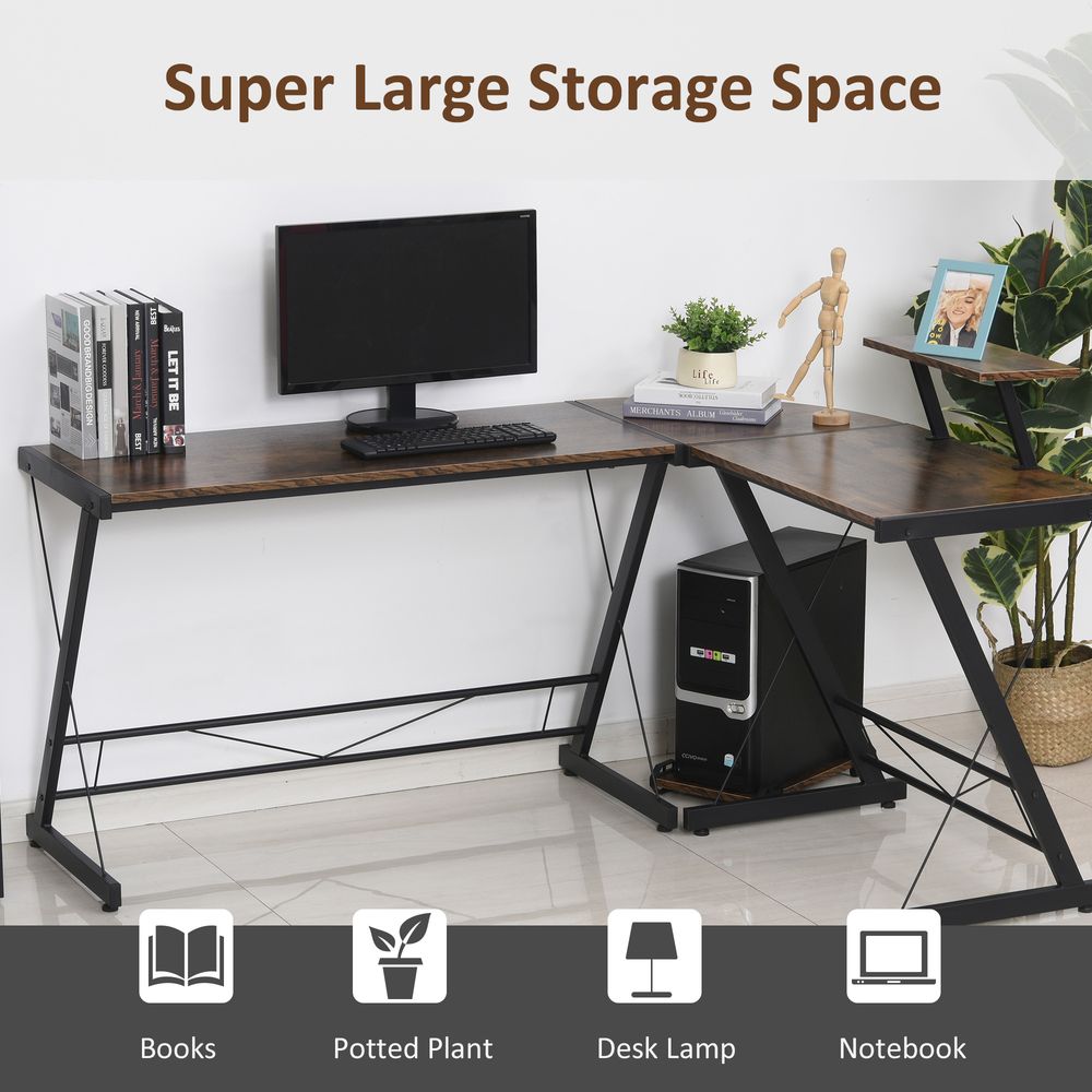 L-Shaped Round Corner Gaming Table with Storage Shelf for Organised Workspaces