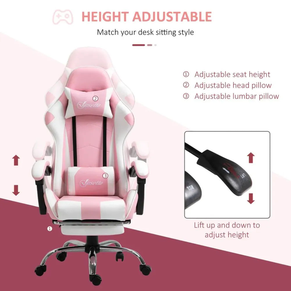 Pink Gaming Chair with Lumbar Support, Ideal for Home Office and Relaxation