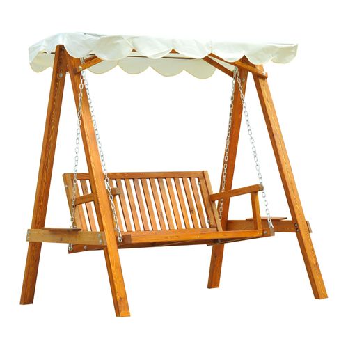 2-Seater Outdoor Wood Swing Bench with Canopy - Stylish Patio Lounger