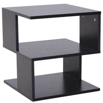 Modern Square Coffee Table with 2-Tier Wood Shelves, Black, Storage Shelf