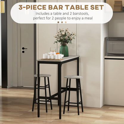 3-Piece Industrial Bar Set with Kitchen Table and Chairs - Perfect for Small Spaces in Grey