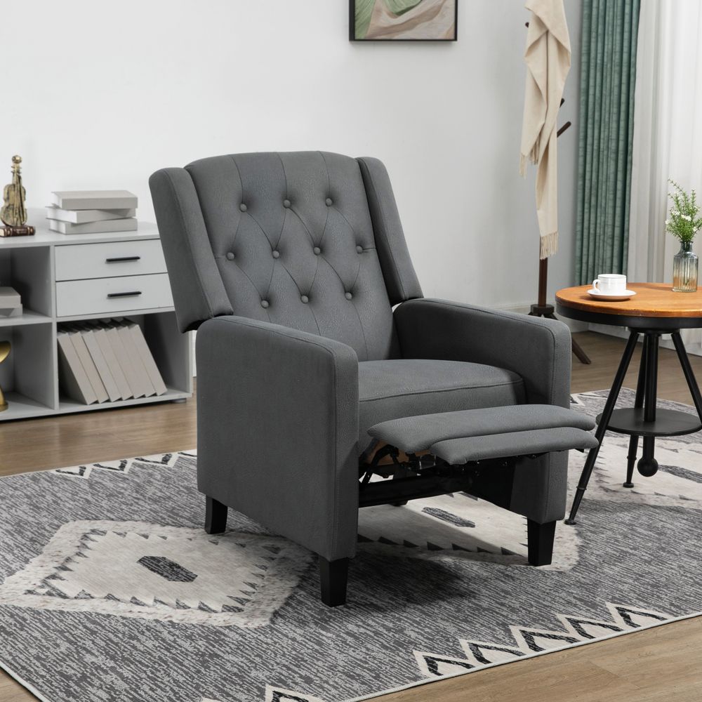 Grey Button-Tufted Microfibre Recliner Armchair, Perfect for Living Room Comfort