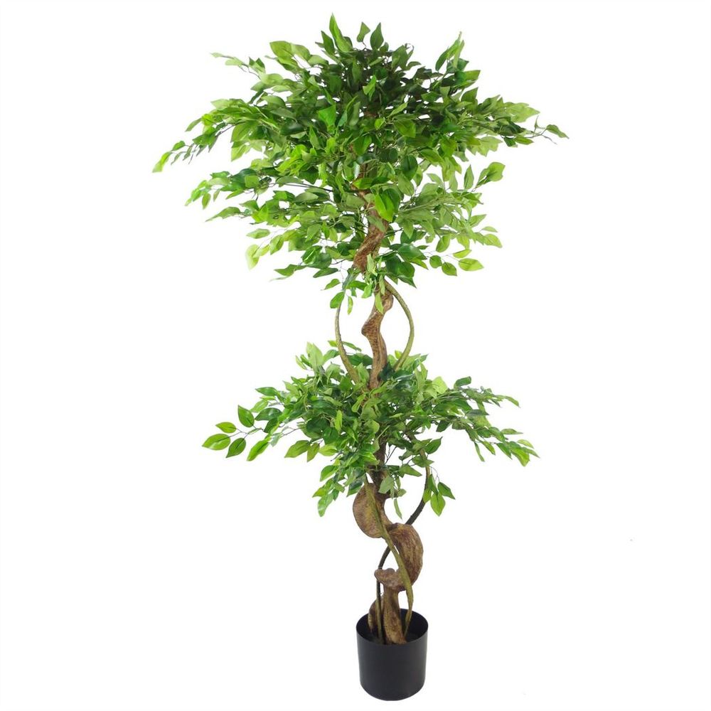 150cm Twisted Trunk Artificial Japanese Fruticosa Ficus Tree with Copper Planter for Stylish Decor